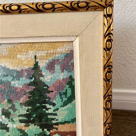 Vintage Landscape Embroidered Art in Gold Frame 12/15 inch - Picture 2 of 12